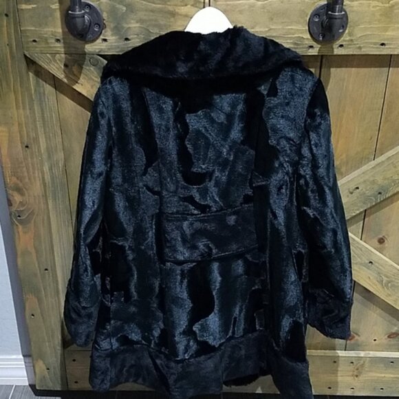 VINTAGE  DOUBLE BREASTED VELVET COAT W FAUX FUR - Picture 11 of 15